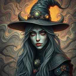 portait of mystical witch, hyper detailed, flowing background, intricate and detailed, trippy, 8 k