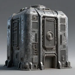 3d sculpt of a bulbous thick square industrial military scifi factory facade gun metal factory inspired by the matrix, star wars, ilm, beeple, star citizen halo, mass effect, starship troopers, elysium, the expanse, high tech industrial, Artstation Unreal