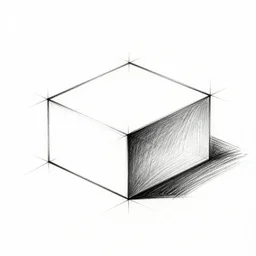 Drawn box in one point perspective. Sketch.