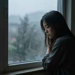 A Picture Of A Window On A Rainy Day, Photorealistic, Sad