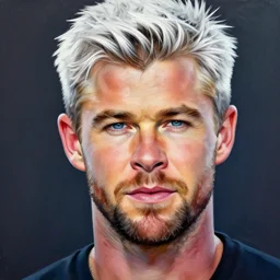 a portrait of chris hemsworth with white hair, vivid colors, photorealistic painting by mandy jurgens, trending on artstation, photorealism, detailed painting, behance hd, hyper realism