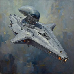 An oil painting of a huge alien starship by Craig Mullins