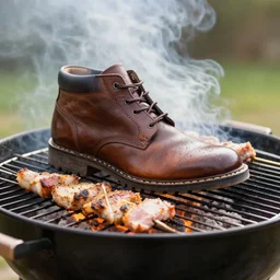 roasting a shoe on a barbecue