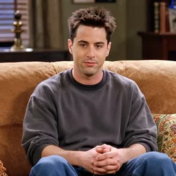 very detailed portrait of chandler bing sitting on a couch