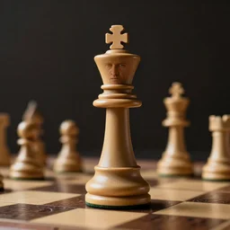 photograph of a realistic chess king piece. it has magnus carlsen's face! in a chess board