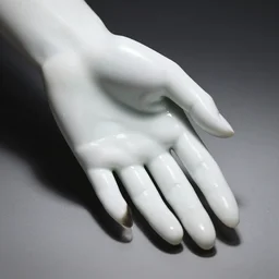 photo of a porcelain hand, highly realistic, elegant, smooth, sharp focus, volumetric lighting, reflective, zeiss 3 5 mm, 4 k
