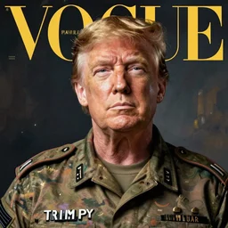 Donald Trumpy as a  soldier on the cover of the Vogue magazine