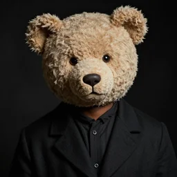 a ( chiaroscuro lighting portrait ) of kanye west dressed as teddy bear mascot, black background, portrait by julia margaret cameron, shallow depth of field, 8 0 mm, f 1. 8