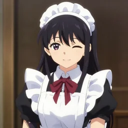 anime key visual of a female maid girl winking, trending on pixiv, makoto shinkai, wlop, highly detailed, studio portrait