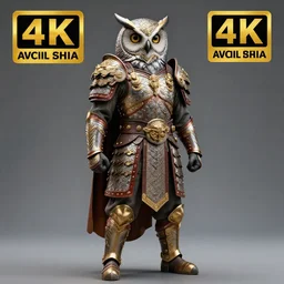 full length photo of a warrior with owl themed armour, highly detailed, 4 k, hdr, smooth, sharp focus, high resolution, award - winning photo