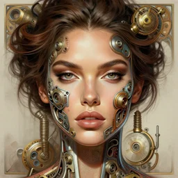symmetry!! adriana lima, machine parts embedded into face, intricate, elegant, highly detailed, digital painting, artstation, concept art, smooth, sharp focus, illustration, art by artgerm and greg rutkowski and alphonse mucha, 8 k