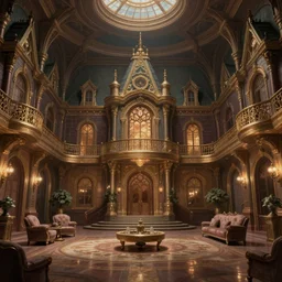 The main hall of a grand Victorian Sci Fi Mansion, digital painting, highly detailed, artstation