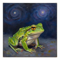 cosmic void frog by jeffrey smith and claude monet, oil on canvas