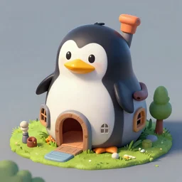 generated nintendo 6 4 concept art of a penguin house, matte painting
