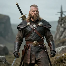 full shot photograph of a real-life steampunk viking,  Extremely detailed. 8k