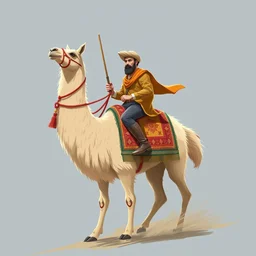 an man riding a llama, digital art