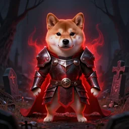 anthropomorphic shiba inu, wearing berserk armor, dark glowing red aura, fantasy, dark graveyard scene, portrait art by donato giancola and greg rutkowski, realistic face, digital art, trending on artstation, symmetry