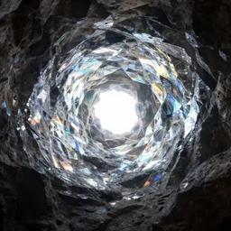 chromatic reflections inside a cave made out of shiny mirrors, unknown light source, octane render, ray - tracing, 4 k, desktop wallpaper