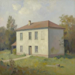 a beautiful painting of a building in a serene landscape by Adam Paquette