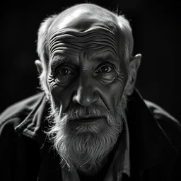a black and white photographic portrait of old man, dramatic lighting, character, hdr dslr