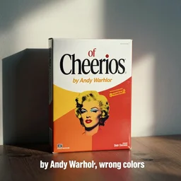 “box of Cheerios, by Andy Warhol, wrong colors”