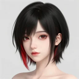 a pale emo girl with short black hair, a red streak, soft facial features, bangs, 2 0 0 8, myspace photo