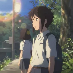 anime scenery in the style of shinkai, lens flares, atmospheric
