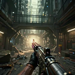 photoreal gameplay screenshot of a 3rd person shooter cyberpunk destiny in an underground city. Atmospheric and ominous lighting, by Neil blomkamp