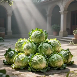 pile of cabbages in courtyard, Neoclassicism style, hazy, concept art