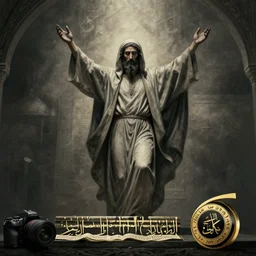 pose of the prophet, hyperrealistic photo of the coming of the antichrist through the koran, muted color, deep shadows and light, super detail, very detailed drawing, 8 k, cinematic lighting, epic composition, stylization for real life, stylization for social realism, fashionable art station, very high detail, stunning, hdr, smooth, clear focus, high resolution, award - winning photography, slr camera, 5. 0 mm
