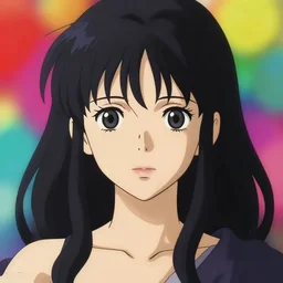 symmetry!! anime art portrait character, concept art, anime key visual of elegant, black hair and large eyes, finely detailed perfect face delicate features directed gaze, vibrant colourful background, bokeh, sharp focus, illustration, cinematic lighting, trending on pixiv fanbox, artstation, art by studio ghibli, extremely high quality artwork,