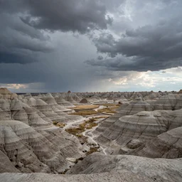 The Badlands, weather is approaching, dramatic lighting