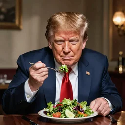 skinny Donald Trump eating a salad