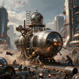 A futuristic steampunk city during war, unreal engine, 8k render, octane render