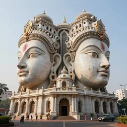 high quality 3 d sci - fi neoclassical mumbai, kalighat hanuman!! head building, highly detailed, cinematic smooth unreal engine, berenice abbott & john j. park, hard morning light, long shot, low angle, uhd 8 k, sharp focus