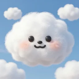 silly fluffy cute face, clouds and cotton wool, digital art