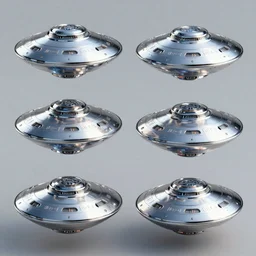 Terminator themed concept art, very small chrome flying disks, futuristic, alien, trending on artstation,