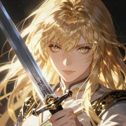 a anime woman forging a sword, detailed face, blonde, by greg rutkowski, mandy jurgens