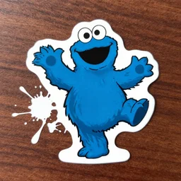 die cut sticker, the cookie monster breakdancing, splatter paint