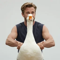 ryan gosling fused with a white goose, bird with arms, natural light, bloom, detailed face, magazine, press, photo, steve mccurry, david lazar, canon, nikon, focus