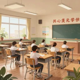 Wide shot, hyperdetailed masterpiece concept art of an indoor of element school classroom, 4k Detailed Matte Illustration trending on ArtStation