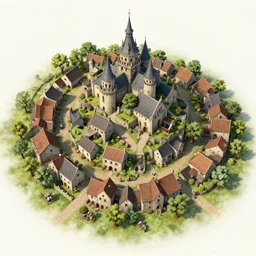 small medieval village top view, photorealistic, trending on artstation