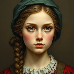 portrait en bust of irish peasant girl, traditional corsican, perfect detailed eyes, intricate, highly detailed, artstation, illustration, jurgens, rutkowski, bouguereau
