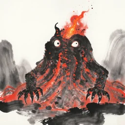 chinese ink painting of a lava monster