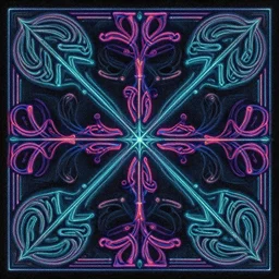 texture with celtic neon retrowave decorative pattern, artstation, illustration, highly detailed, art by artgerm and greg rutkowski, symmetrical, dark art, old vhs tape