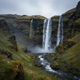 a beautiful alien landscape, mountains, waterfalls