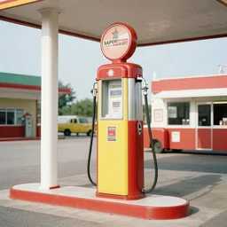 a gas station in the 50s, vaporware