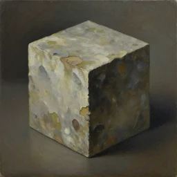 an oil painting of a moldy cube. conceptual art, surrealism, abstract art, wikiart, moody.