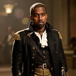 portrait kanye west as emperor napoleon in django unchained, splash art, movie still, cinematic lighting, long lens, shallow depth of field, bokeh, anamorphic lens flare, 8 k, hyper detailed, 3 5 mm film grain