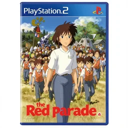film still Poster of the red parade, by Dice Tsutsumi, Makoto Shinkai, Studio Ghibli, playstation 2 printed game poster cover, cover art, poster, poster!!!